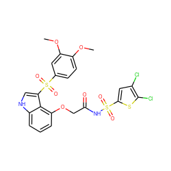 COc1ccc(S(=O)(=O)c2c[nH]c3cccc(OCC(=O)NS(=O)(=O)c4cc(Cl)c(Cl)s4)c23)cc1OC ZINC000042876213