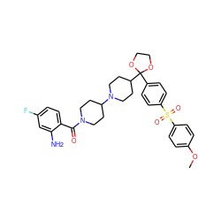 COc1ccc(S(=O)(=O)c2ccc(C3(C4CCN(C5CCN(C(=O)c6ccc(F)cc6N)CC5)CC4)OCCO3)cc2)cc1 ZINC000027101999