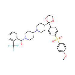 COc1ccc(S(=O)(=O)c2ccc(C3(C4CCN(C5CCN(C(=O)c6ccccc6C(F)(F)F)CC5)CC4)OCCO3)cc2)cc1 ZINC000027095410