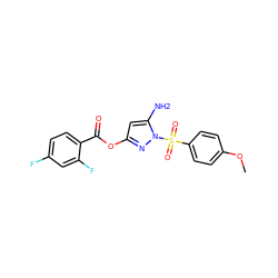 COc1ccc(S(=O)(=O)n2nc(OC(=O)c3ccc(F)cc3F)cc2N)cc1 ZINC000045260805