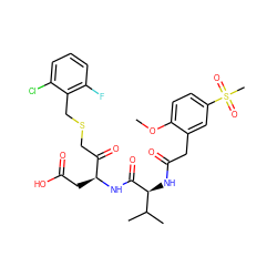 COc1ccc(S(C)(=O)=O)cc1CC(=O)N[C@H](C(=O)N[C@@H](CC(=O)O)C(=O)CSCc1c(F)cccc1Cl)C(C)C ZINC000003993749