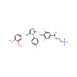 COc1ccc(SCc2cnc(SCc3c(F)cc(C(=O)NCC[N+](C)(C)C)cc3F)n2-c2ccc(F)cc2)cc1OC ZINC001772587943