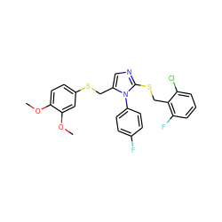 COc1ccc(SCc2cnc(SCc3c(F)cccc3Cl)n2-c2ccc(F)cc2)cc1OC ZINC001772602119