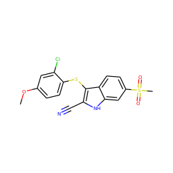 COc1ccc(Sc2c(C#N)[nH]c3cc(S(C)(=O)=O)ccc23)c(Cl)c1 ZINC000028347847