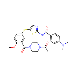 COc1ccc(Sc2cnc(NC(=O)c3ccc(N(C)C)cc3)s2)cc1C(=O)N1CCN(C(C)=O)CC1 ZINC000036184859