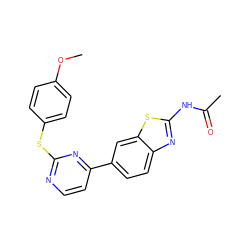 COc1ccc(Sc2nccc(-c3ccc4nc(NC(C)=O)sc4c3)n2)cc1 ZINC000071318718