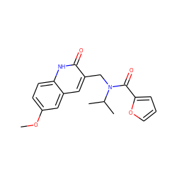 COc1ccc2[nH]c(=O)c(CN(C(=O)c3ccco3)C(C)C)cc2c1 ZINC000009281279