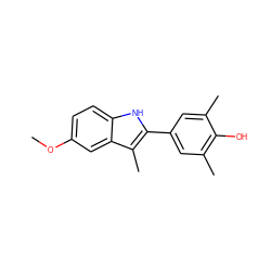 COc1ccc2[nH]c(-c3cc(C)c(O)c(C)c3)c(C)c2c1 ZINC000006069983