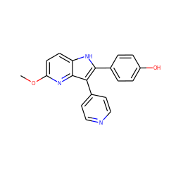 COc1ccc2[nH]c(-c3ccc(O)cc3)c(-c3ccncc3)c2n1 ZINC000169323357