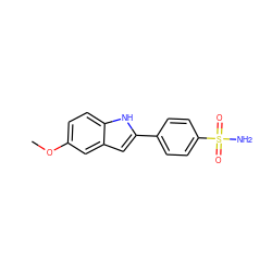 COc1ccc2[nH]c(-c3ccc(S(N)(=O)=O)cc3)cc2c1 ZINC000653713031