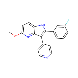 COc1ccc2[nH]c(-c3cccc(F)c3)c(-c3ccncc3)c2n1 ZINC000169323359