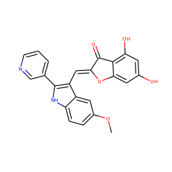 COc1ccc2[nH]c(-c3cccnc3)c(/C=C3\Oc4cc(O)cc(O)c4C3=O)c2c1 ZINC000049070458