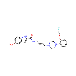 COc1ccc2[nH]c(C(=O)NC/C=C/CN3CCN(c4ccccc4OCCF)CC3)cc2c1 ZINC000103297658