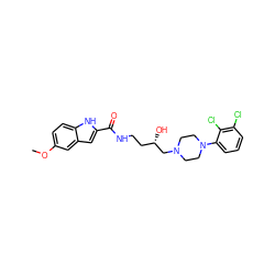 COc1ccc2[nH]c(C(=O)NCC[C@H](O)CN3CCN(c4cccc(Cl)c4Cl)CC3)cc2c1 ZINC000066147992