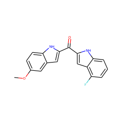 COc1ccc2[nH]c(C(=O)c3cc4c(F)cccc4[nH]3)cc2c1 ZINC000013687687