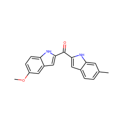 COc1ccc2[nH]c(C(=O)c3cc4ccc(C)cc4[nH]3)cc2c1 ZINC000013687684