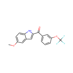 COc1ccc2[nH]c(C(=O)c3cccc(OC(F)(F)F)c3)cc2c1 ZINC000013470985