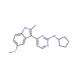 COc1ccc2[nH]c(C)c(-c3ccnc(NC4CCCC4)n3)c2c1 ZINC000072107061