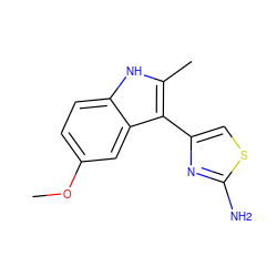 COc1ccc2[nH]c(C)c(-c3csc(N)n3)c2c1 ZINC000000314070