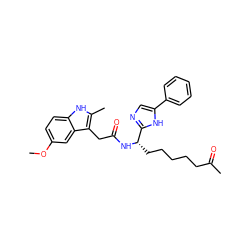 COc1ccc2[nH]c(C)c(CC(=O)N[C@@H](CCCCCC(C)=O)c3ncc(-c4ccccc4)[nH]3)c2c1 ZINC000029054657