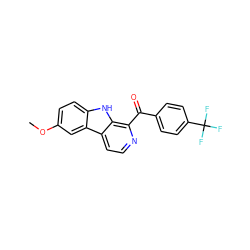 COc1ccc2[nH]c3c(C(=O)c4ccc(C(F)(F)F)cc4)nccc3c2c1 ZINC001772599175