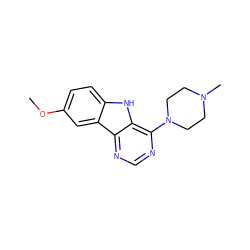 COc1ccc2[nH]c3c(N4CCN(C)CC4)ncnc3c2c1 ZINC000004834654