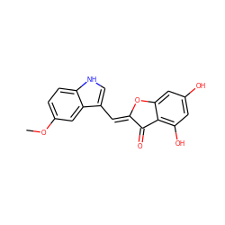 COc1ccc2[nH]cc(/C=C3\Oc4cc(O)cc(O)c4C3=O)c2c1 ZINC000049113870