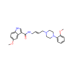 COc1ccc2[nH]cc(C(=O)NC/C=C/CN3CCN(c4ccccc4OC)CC3)c2c1 ZINC000103297679