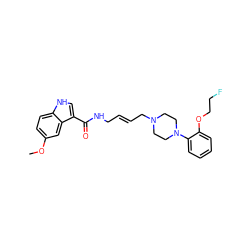 COc1ccc2[nH]cc(C(=O)NC/C=C/CN3CCN(c4ccccc4OCCF)CC3)c2c1 ZINC000103297683