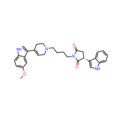 COc1ccc2[nH]cc(C3=CCN(CCCCN4C(=O)C[C@H](c5c[nH]c6ccccc56)C4=O)CC3)c2c1 ZINC000096909808