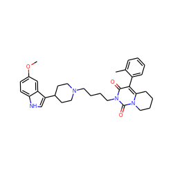 COc1ccc2[nH]cc(C3CCN(CCCCn4c(=O)c(-c5ccccc5C)c5n(c4=O)CCCC5)CC3)c2c1 ZINC000049694776