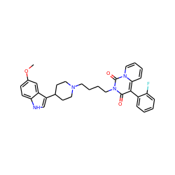 COc1ccc2[nH]cc(C3CCN(CCCCn4c(=O)c(-c5ccccc5F)c5ccccn5c4=O)CC3)c2c1 ZINC000042888380