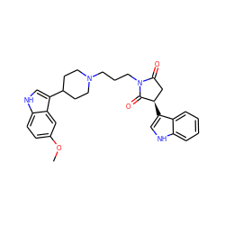 COc1ccc2[nH]cc(C3CCN(CCCN4C(=O)C[C@@H](c5c[nH]c6ccccc56)C4=O)CC3)c2c1 ZINC000096258474