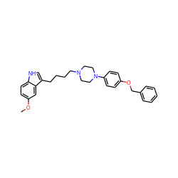 COc1ccc2[nH]cc(CCCCN3CCN(c4ccc(OCc5ccccc5)cc4)CC3)c2c1 ZINC000013582383