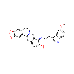 COc1ccc2[nH]cc(CCN=c3c(OC)ccc4cc5n(cc3-4)CCc3cc4c(cc3-5)OCO4)c2c1 ZINC000377840125