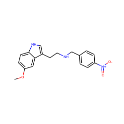 COc1ccc2[nH]cc(CCNCc3ccc([N+](=O)[O-])cc3)c2c1 ZINC000013737396