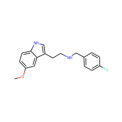 COc1ccc2[nH]cc(CCNCc3ccc(F)cc3)c2c1 ZINC000013737392