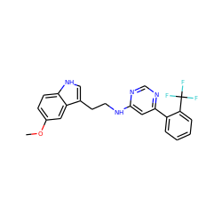 COc1ccc2[nH]cc(CCNc3cc(-c4ccccc4C(F)(F)F)ncn3)c2c1 ZINC000004268426