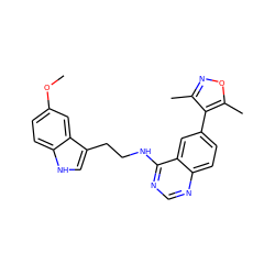 COc1ccc2[nH]cc(CCNc3ncnc4ccc(-c5c(C)noc5C)cc34)c2c1 ZINC000004264956