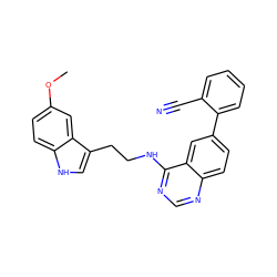 COc1ccc2[nH]cc(CCNc3ncnc4ccc(-c5ccccc5C#N)cc34)c2c1 ZINC000004268172