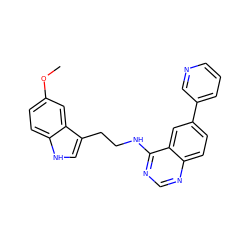 COc1ccc2[nH]cc(CCNc3ncnc4ccc(-c5cccnc5)cc34)c2c1 ZINC000004258345