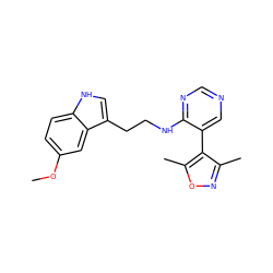 COc1ccc2[nH]cc(CCNc3ncncc3-c3c(C)noc3C)c2c1 ZINC000004265085