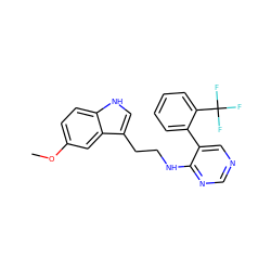 COc1ccc2[nH]cc(CCNc3ncncc3-c3ccccc3C(F)(F)F)c2c1 ZINC000004239317