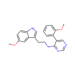 COc1ccc2[nH]cc(CCNc3ncncc3-c3ccccc3OC)c2c1 ZINC000004239287