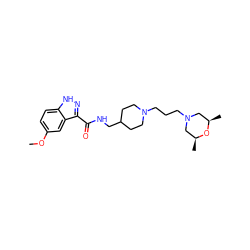 COc1ccc2[nH]nc(C(=O)NCC3CCN(CCCN4C[C@H](C)O[C@H](C)C4)CC3)c2c1 ZINC000220777804