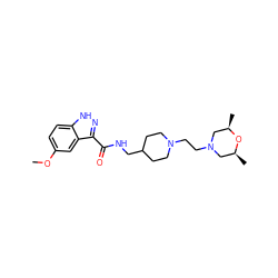 COc1ccc2[nH]nc(C(=O)NCC3CCN(CCN4C[C@H](C)O[C@H](C)C4)CC3)c2c1 ZINC000221875650