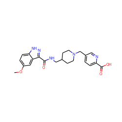 COc1ccc2[nH]nc(C(=O)NCC3CCN(Cc4ccc(C(=O)O)nc4)CC3)c2c1 ZINC000220782902