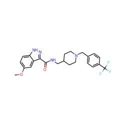 COc1ccc2[nH]nc(C(=O)NCC3CCN(Cc4ccc(C(F)(F)F)cc4)CC3)c2c1 ZINC000221875728