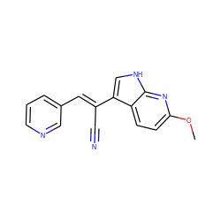 COc1ccc2c(/C(C#N)=C/c3cccnc3)c[nH]c2n1 ZINC000217036720