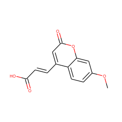 COc1ccc2c(/C=C/C(=O)O)cc(=O)oc2c1 ZINC000036175378